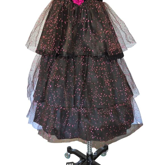 Gunne Sax Vintage 80s Velvet Ruffle Midi Prom Dress Size S Black Purple Sparkle - Picture 5 of 8